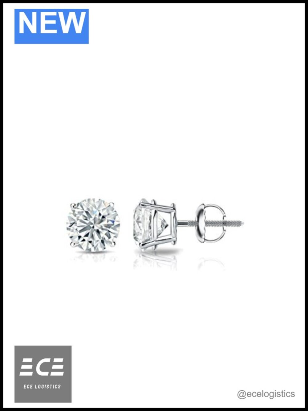 14k White Gold Cubic Zirconia Stud Earrings Screw Back 4-Prong 0.50 cttw